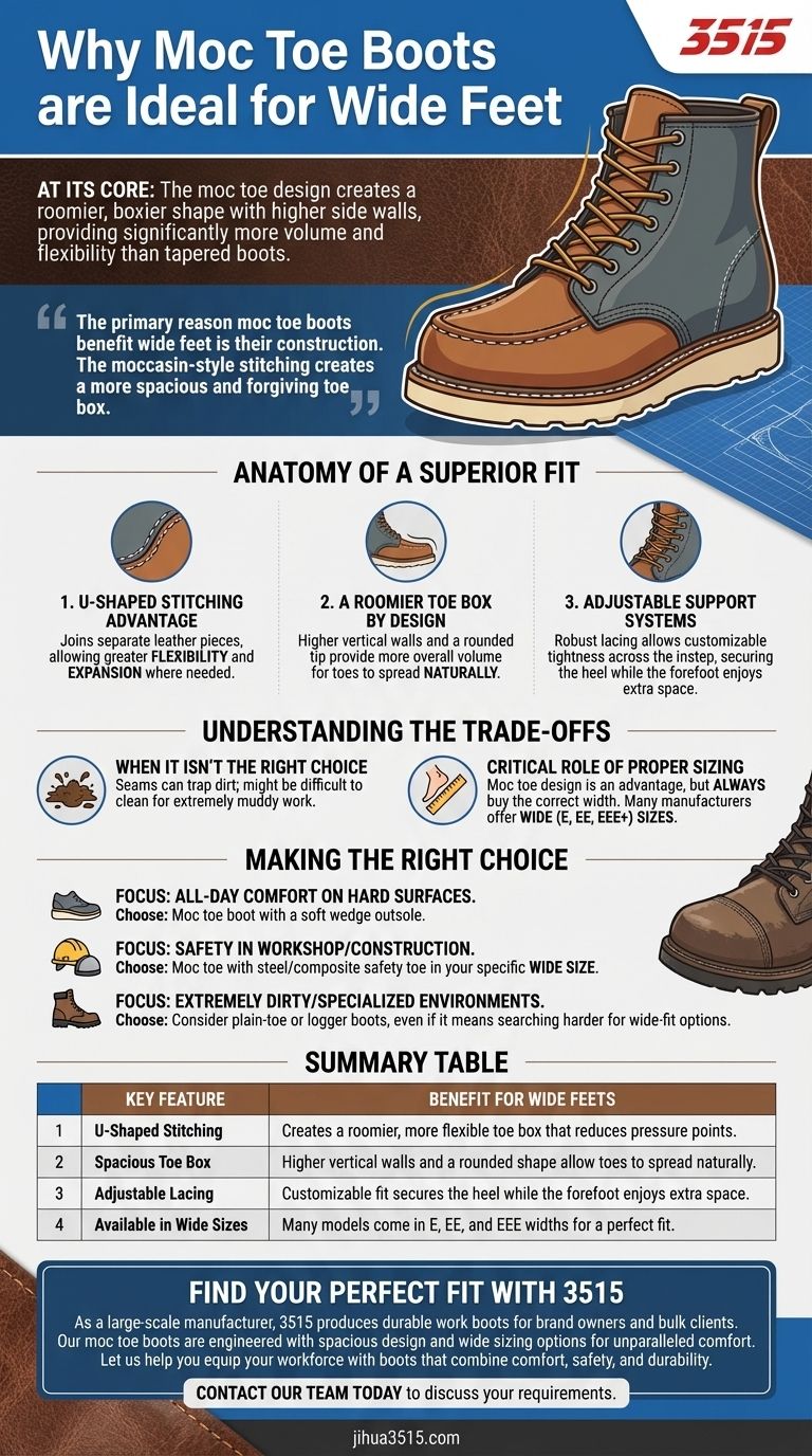 Почему ботинки с мокасиновым носком подходят рабочим с широкой стопой? Превосходный комфорт для широкой стопы Визуальное руководство