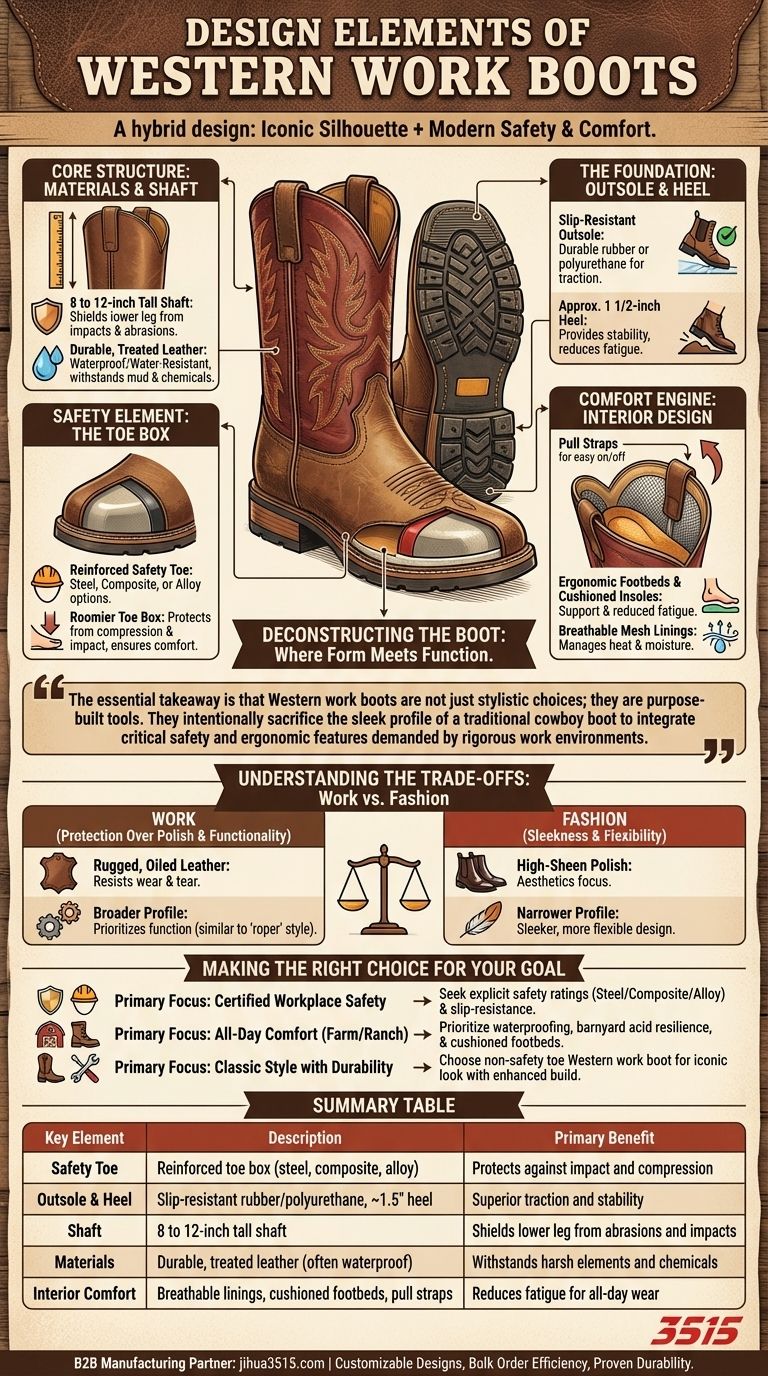 ما هي عناصر التصميم لأحذية العمل الغربية؟ الميزات الأساسية للسلامة والمتانة دليل مرئي