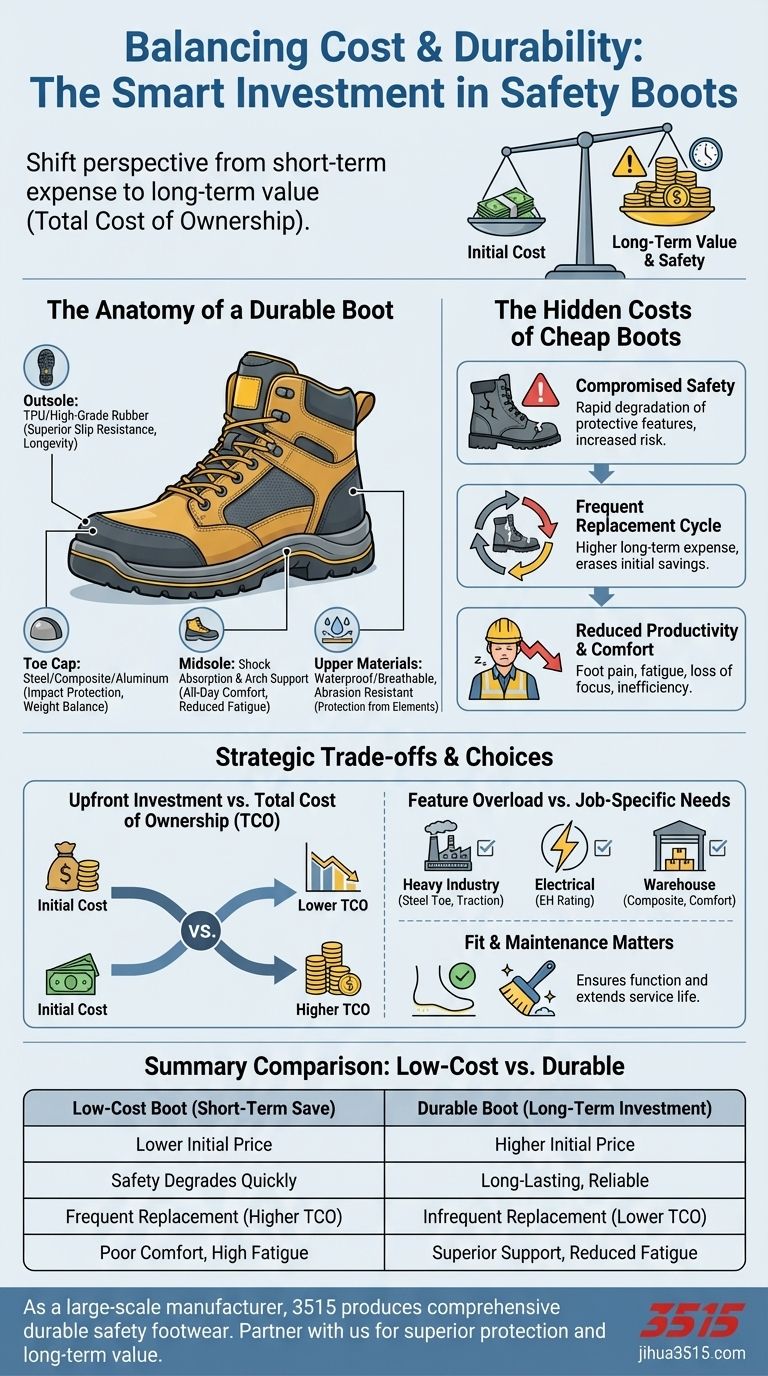安全靴の購入において、コストと耐久性のバランスを取ることが重要なのはなぜですか？長期的な価値を最大化する ビジュアルガイド
