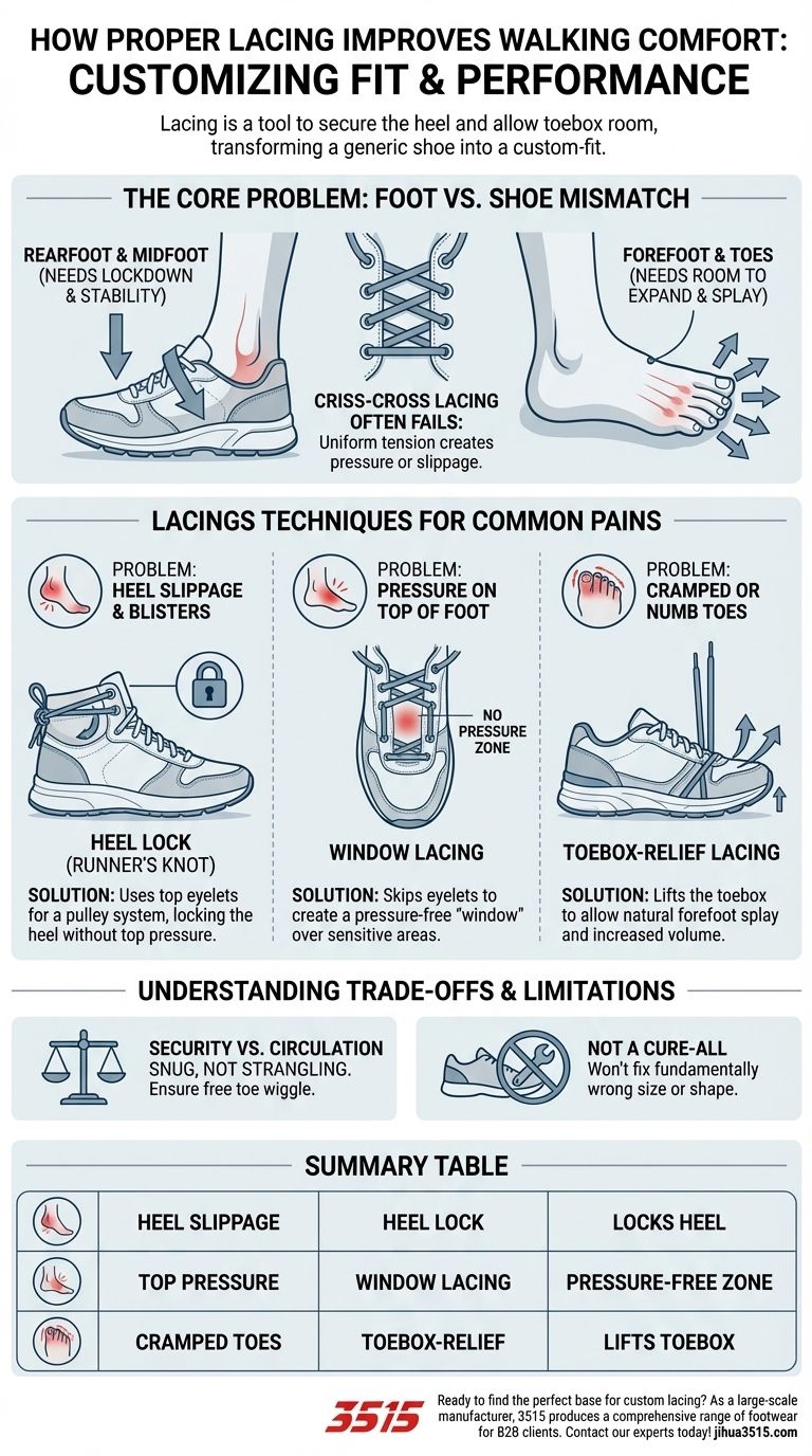 ¿Cómo puede la técnica de lazado adecuada mejorar la comodidad al caminar? Soluciona el deslizamiento del talón y el dolor en los dedos. Guía Visual