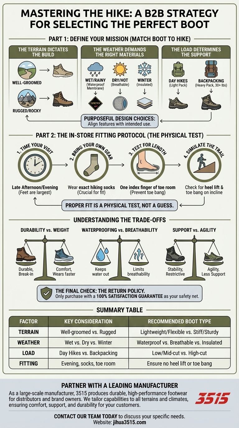 ما هي الاستراتيجية الموصى بها عند شراء أحذية المشي لمسافات طويلة؟ ابحث عن المقاس المثالي لتضاريسك دليل مرئي