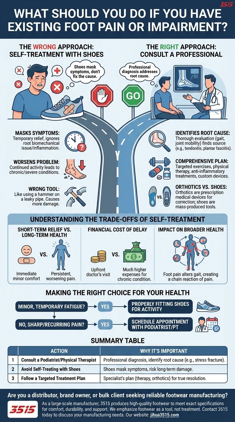 Cosa dovresti fare se hai un dolore o un disturbo ai piedi esistente? Dai priorità a una diagnosi medica Guida Visiva