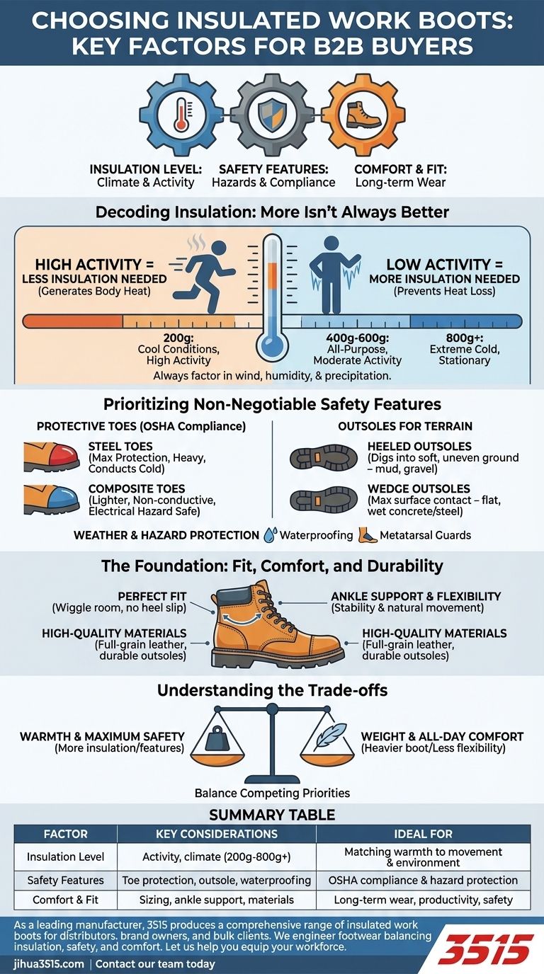 ¿Cuáles son los factores clave a considerar al elegir botas de trabajo con aislamiento? Una guía para distribuidores y compradores a granel Guía Visual