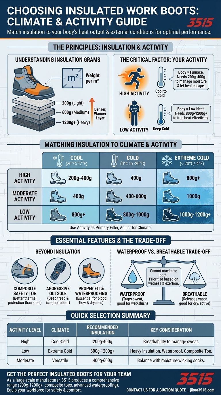 ¿Cómo se deben elegir las botas de trabajo aisladas en función del clima y la actividad? Seleccione el aislamiento adecuado para cualquier trabajo Guía Visual