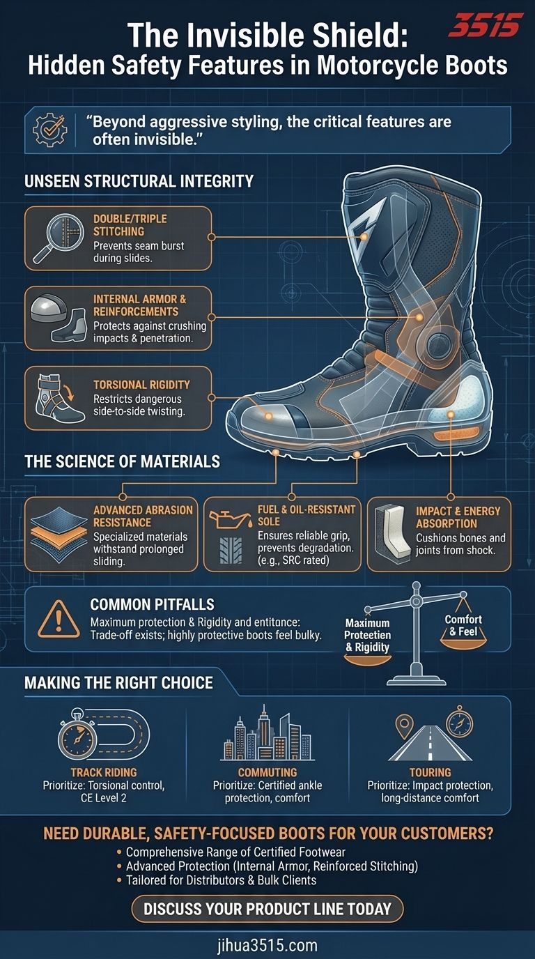 Quali caratteristiche di sicurezza potrebbero non essere immediatamente visibili negli stivali da moto? Scopri la protezione nascosta Guida Visiva