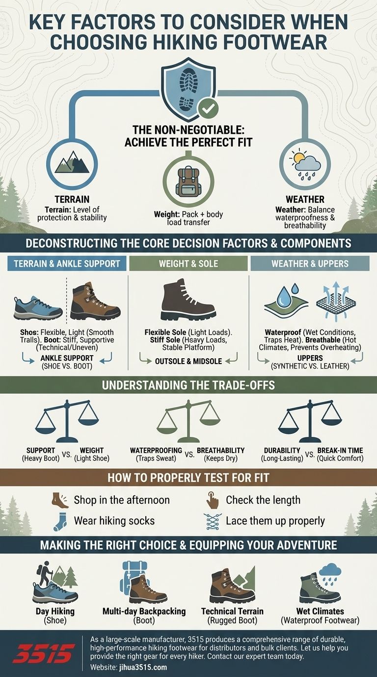 Quali sono i fattori chiave da considerare nella scelta delle calzature da trekking? Trova il tuo abbinamento perfetto per il sentiero Guida Visiva