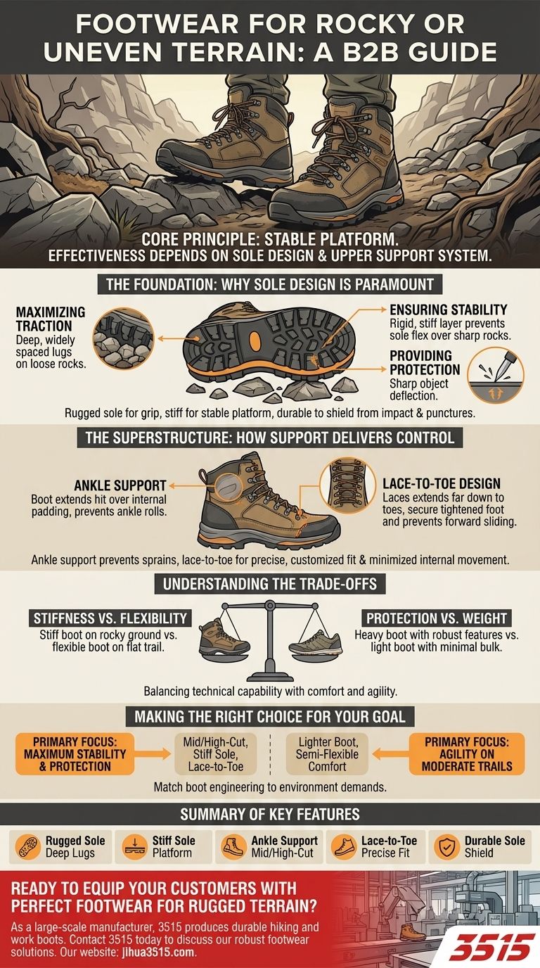 岩場や起伏の多い地形に適した履物はどのようなものですか？最大限の安定性を得るための適切なブーツを選びましょう ビジュアルガイド