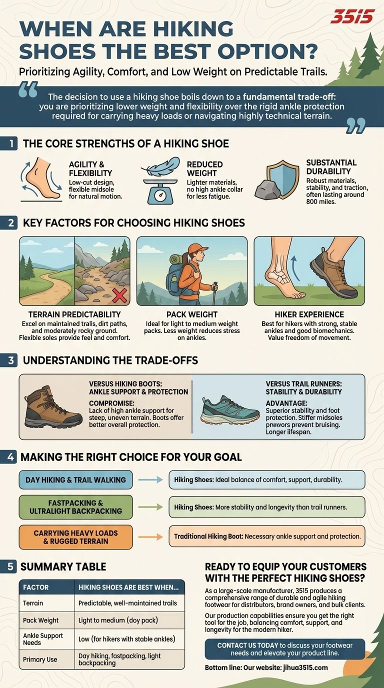 ¿Cuándo son las zapatillas de senderismo la mejor opción? Para agilidad y comodidad en senderos predecibles Guía Visual