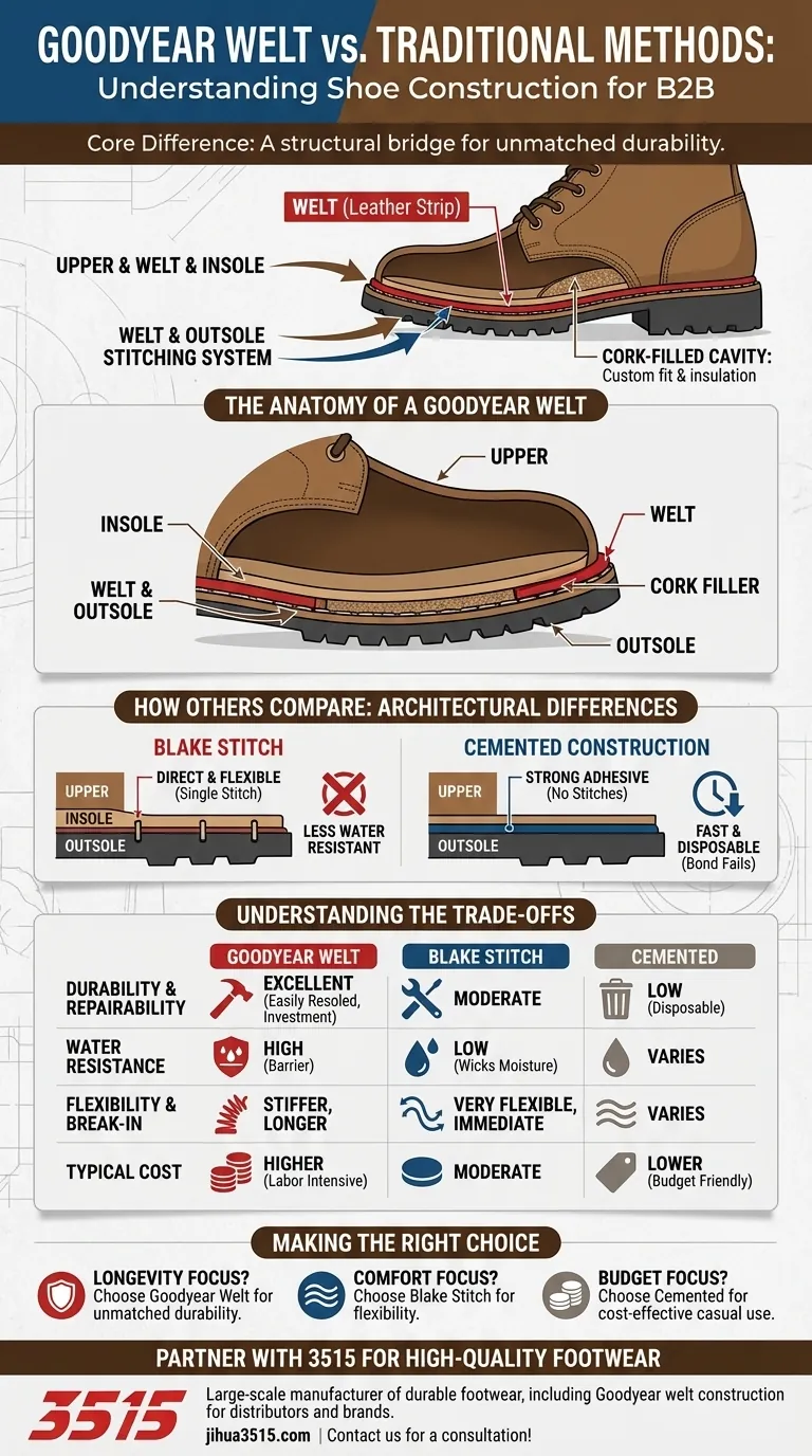 En quoi le procédé Goodyear welt diffère-t-il des méthodes traditionnelles ? Découvrez une durabilité et une réparabilité supérieures Guide Visuel