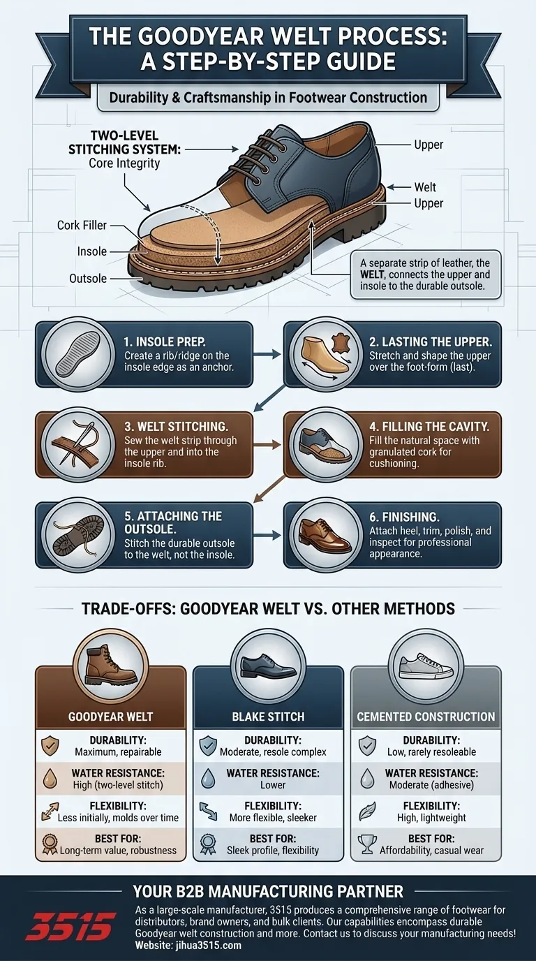 ¿Cuáles son los pasos involucrados en el proceso Goodyear welt? La guía definitiva para calzado duradero Guía Visual