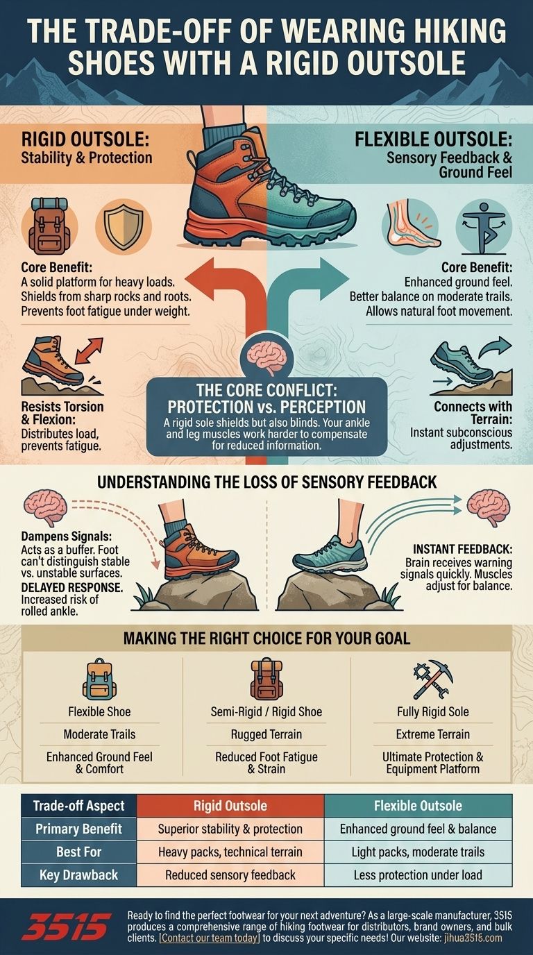 Qual é a troca de usar sapatos de caminhada com sola rígida? Estabilidade vs. Feedback Sensorial Guia Visual