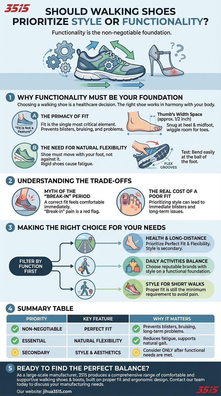 ウォーキングシューズは、スタイルと機能性のどちらを優先すべきか？足の健康のための譲れない基礎 ビジュアルガイド