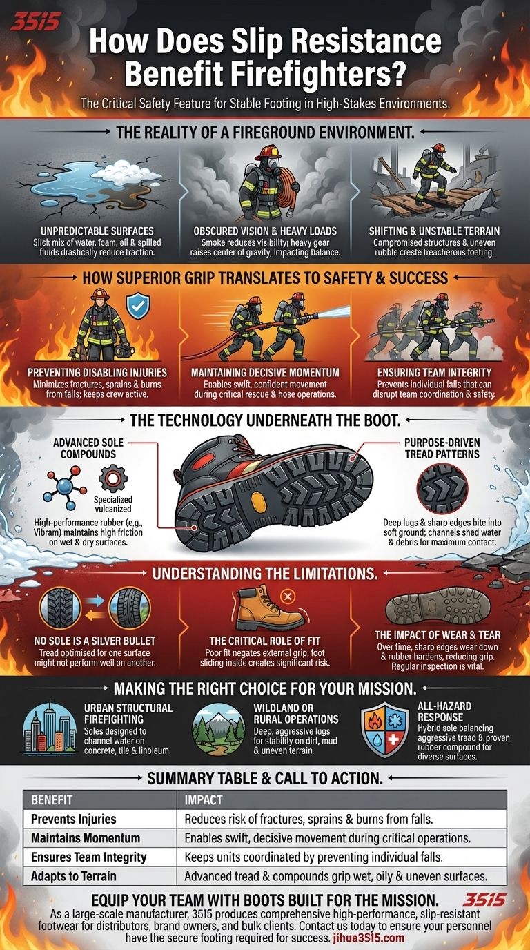 How does slip resistance benefit firefighters? Secure Your Mission with Superior Grip Visual Guide