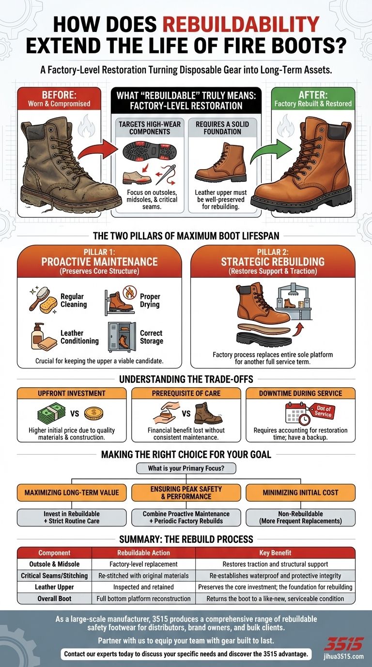 ¿Cómo extiende la reconstrucción la vida útil de las botas de bombero? Maximice la vida útil y el ROI de su equipo Guía Visual