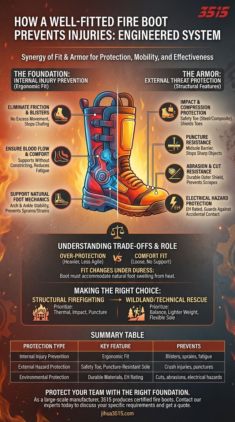 Como uma bota de bombeiro bem ajustada previne lesões? O Sistema de Dupla Defesa Explicado Guia Visual