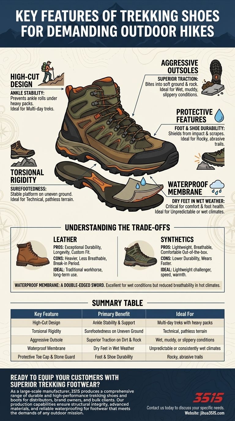 ¿Cuáles son las características clave de las botas de trekking para caminatas exigentes al aire libre? Soporte esencial para terrenos accidentados Guía Visual