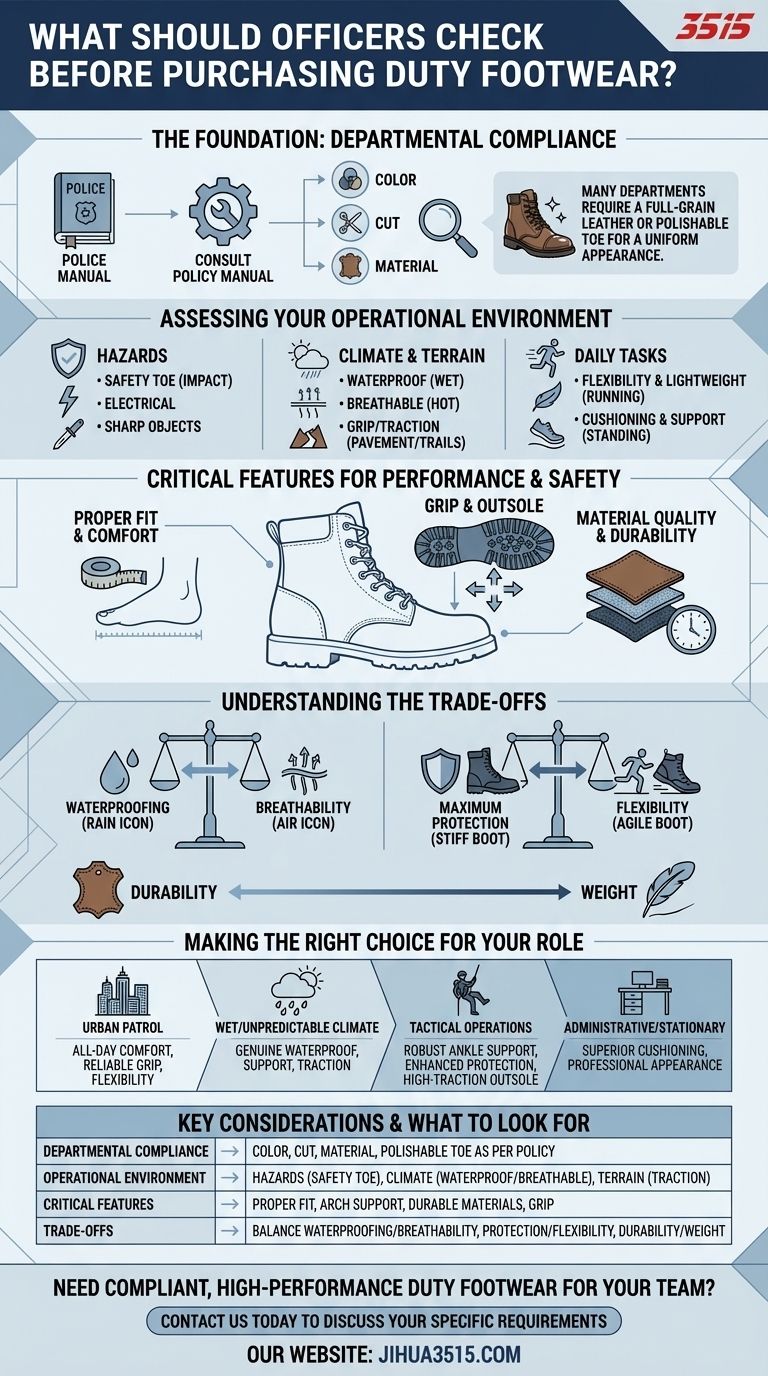 O que os policiais devem verificar antes de comprar calçados de serviço? Garanta Conformidade, Segurança e Desempenho Guia Visual