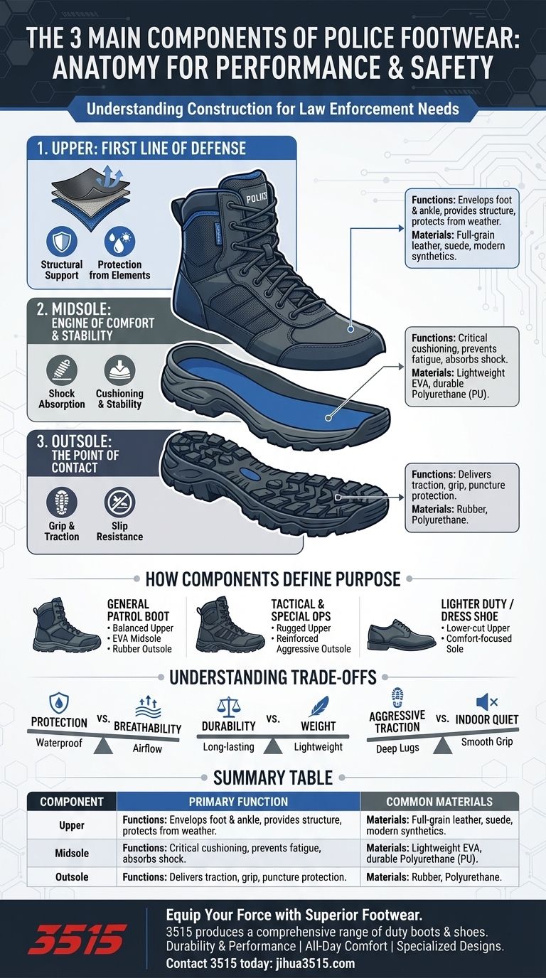 What are the three main components of police footwear? The Anatomy of a High-Performance Duty Boot Visual Guide