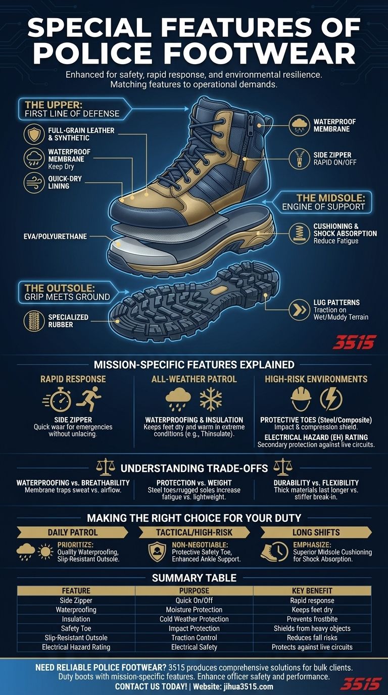 ما هي الميزات الخاصة التي يمكن أن تتمتع بها أحذية الشرطة؟ تعزيز سلامة وأداء الضباط دليل مرئي