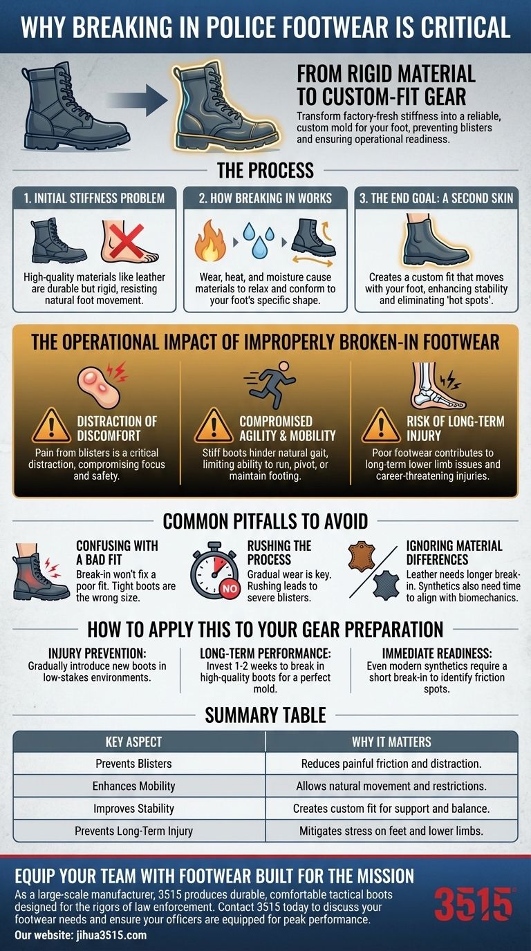 Why is it important to break in new police footwear? Ensure Peak Performance and Prevent Injury Visual Guide