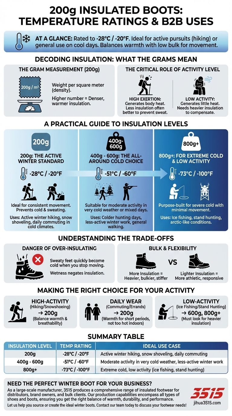 What are the temperature ratings and recommended uses for 200g insulated boots? A Guide for Active Winter Wear Visual Guide