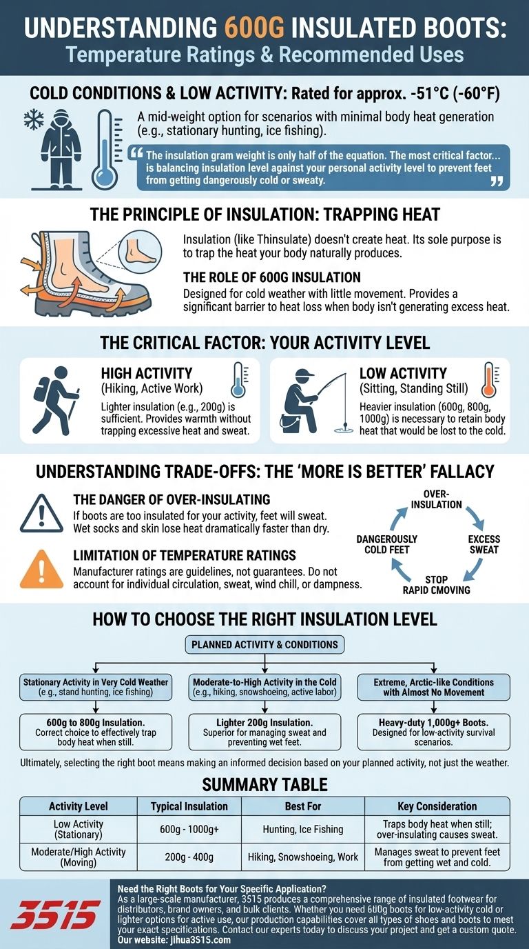 Quais são as classificações de temperatura e os usos recomendados para botas isoladas de 600g? Um guia para se manter aquecido e seco Guia Visual