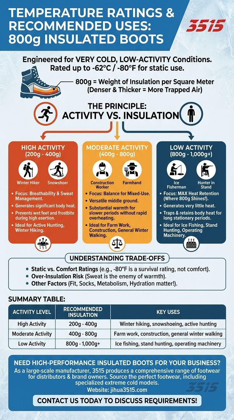 Quelles sont les températures nominales et les utilisations recommandées pour les bottes isolées de 800g ? Un guide pour les chaussures par temps froid Guide Visuel