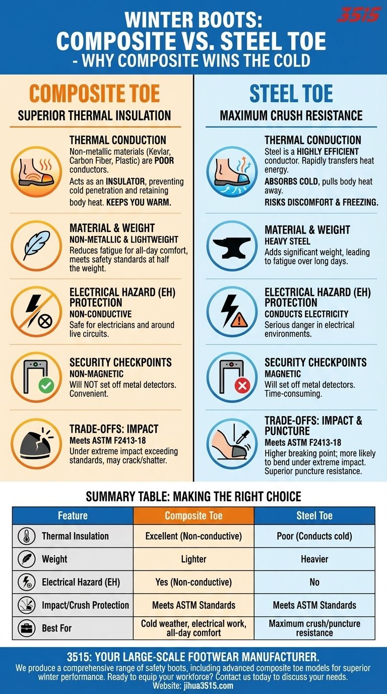 Por que uma biqueira composta é preferível a uma biqueira de aço em botas de inverno? Isolamento e Aquecimento Superior Guia Visual