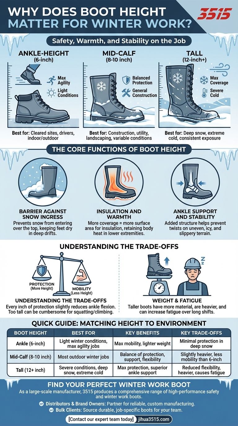 Pourquoi la hauteur des bottes est-elle importante pour le travail en hiver ? Un guide sur la sécurité, la chaleur et la performance Guide Visuel