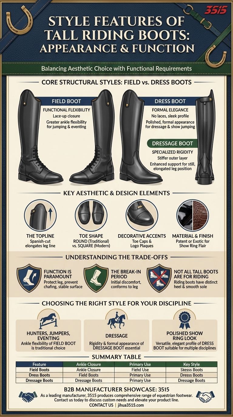 승마 장화에 사용할 수 있는 스타일 기능에는 어떤 것이 있습니까? 필드 부츠부터 드레스 부츠까지 시각적 가이드