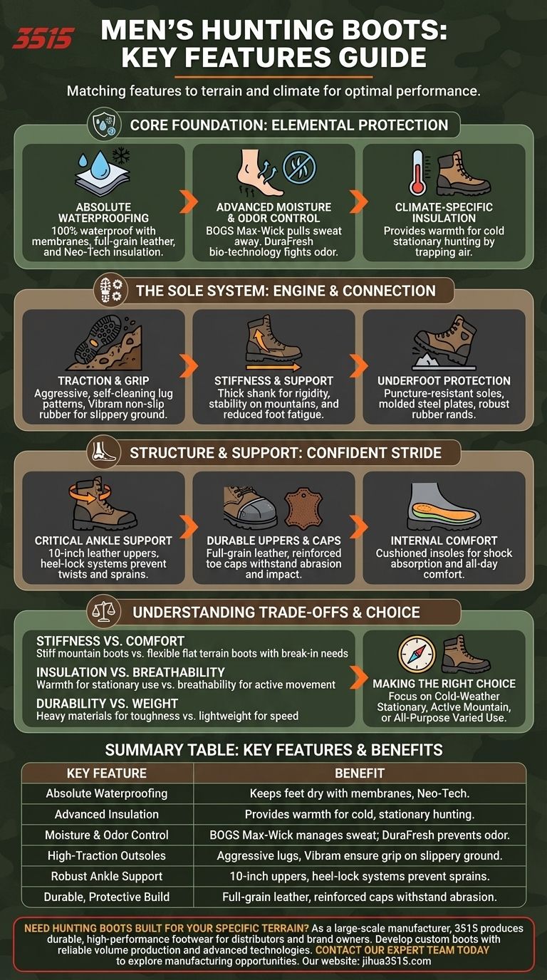 Quais são as características principais das botas de caça masculinas? Impermeáveis, Isoladas e Construídas para Terrenos Difíceis Guia Visual