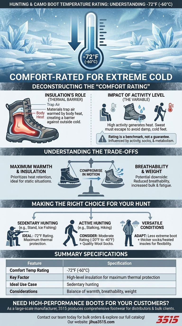 男士狩猎和迷彩靴设计的耐受温度范围是多少？专为极寒设计 -72°F 图解指南