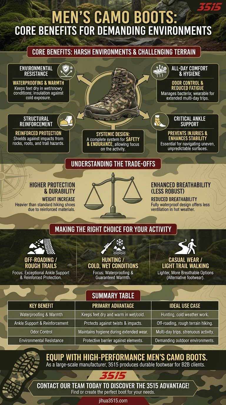 ¿Qué beneficios ofrecen las botas de camuflaje para hombre? Protección y comodidad superiores para terrenos exigentes Guía Visual