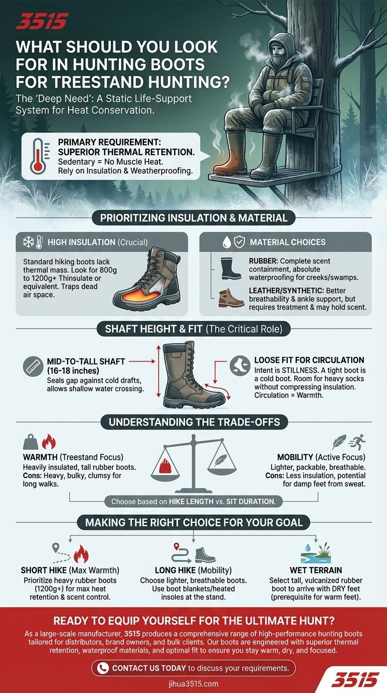 ¿Qué buscar en las botas de caza para la caza en puesto elevado? Domina la calidez y el ajuste para largas esperas. Guía Visual