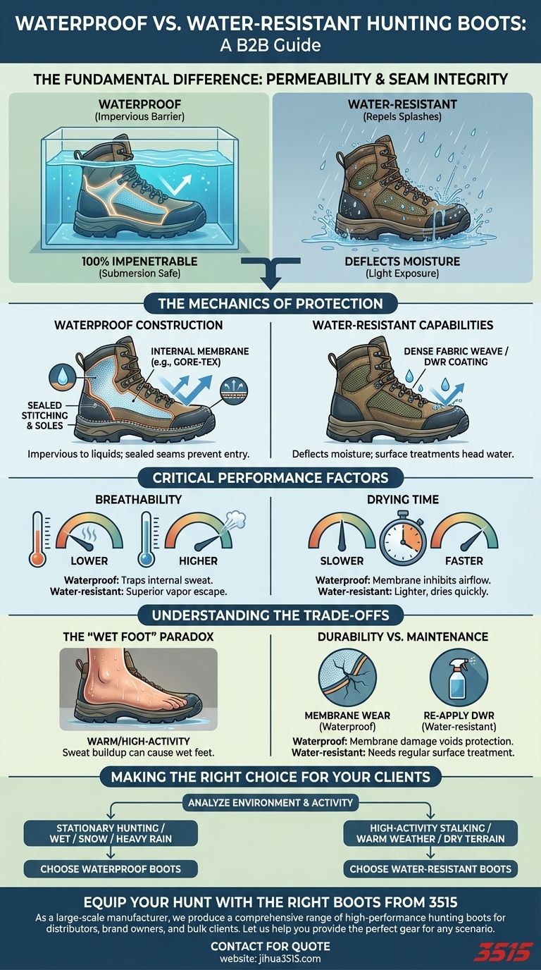 Qual è la differenza tra scarponi da caccia resistenti all'acqua e impermeabili? Scegli la protezione giusta per la tua caccia Guida Visiva