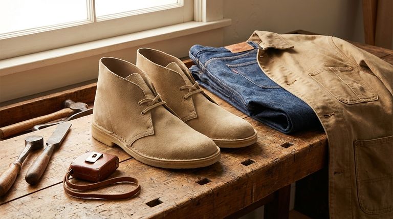 What is the role of the Clarks Desert Boot in a classic workwear outfit? A Versatile Foundation for Timeless Style
