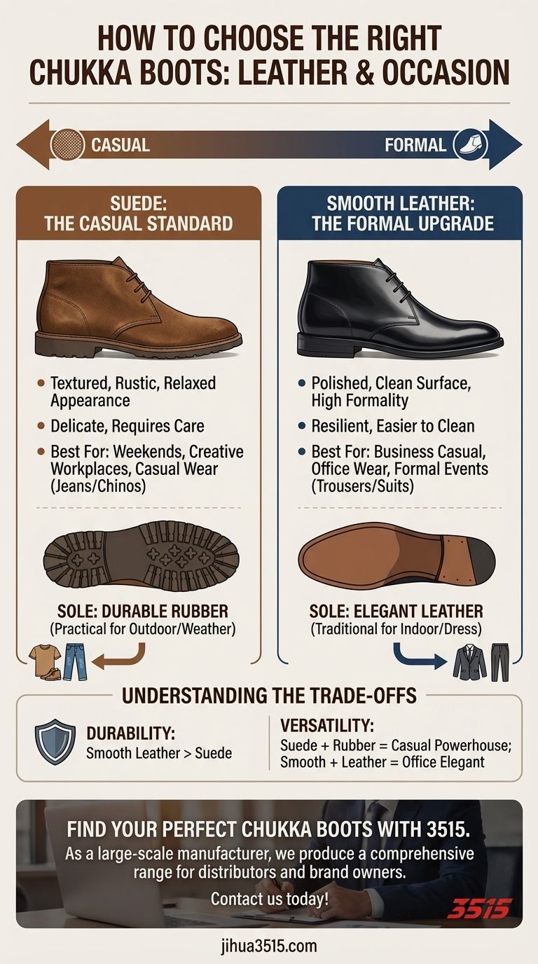 ¿Cómo se deben elegir las botas chukka adecuadas según el tipo de cuero? Combine cuero y suela con su estilo de vida Guía Visual