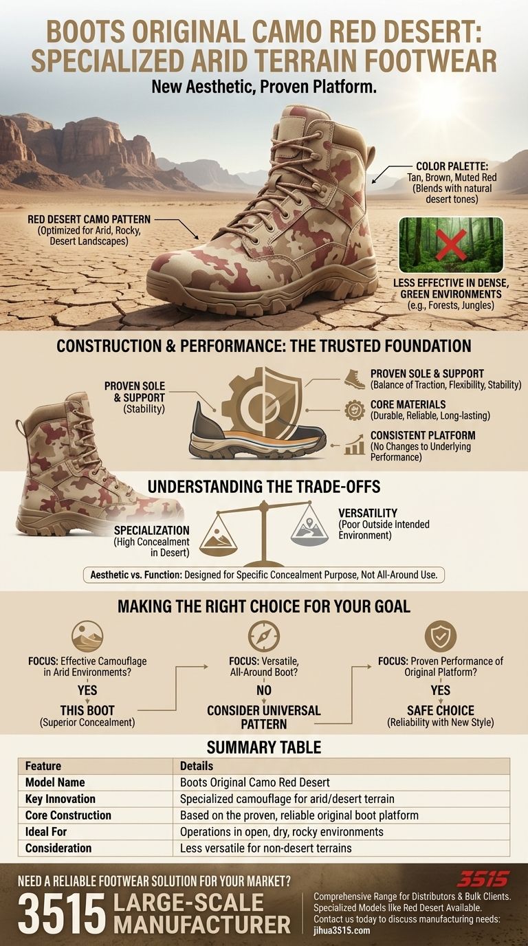 Qual è il nome del nuovo modello di stivale menzionato nell'articolo? Vi presentiamo gli stivali Original Camo Red Desert Guida Visiva