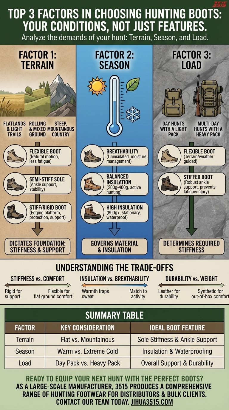Каковы три основных фактора, которые следует учитывать при выборе охотничьих ботинок? Подберите ботинки под свою охоту Визуальное руководство