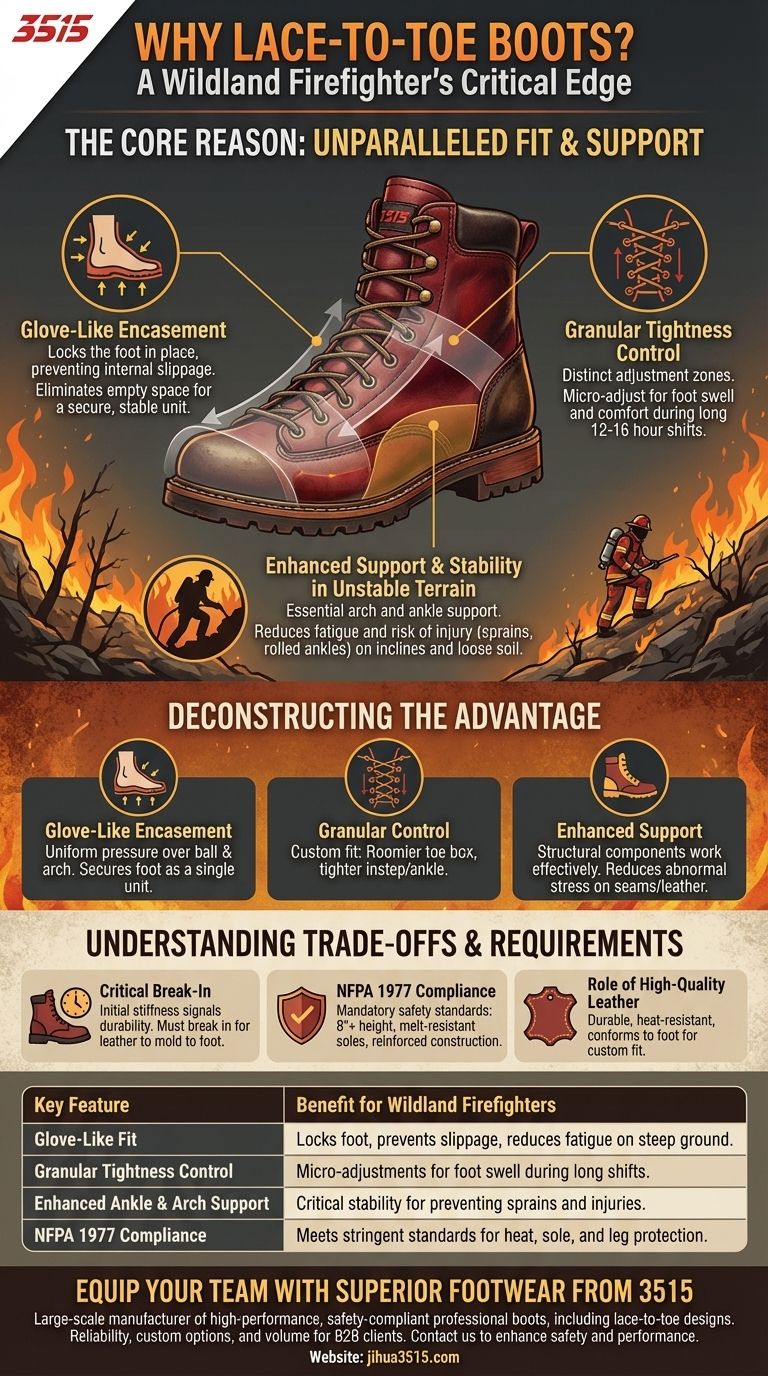 야생 산불 소방관들 사이에서 레이스-투-토 부츠가 인기 있는 이유는 무엇인가요? 비교할 수 없는 안정성과 안전성 확보 시각적 가이드