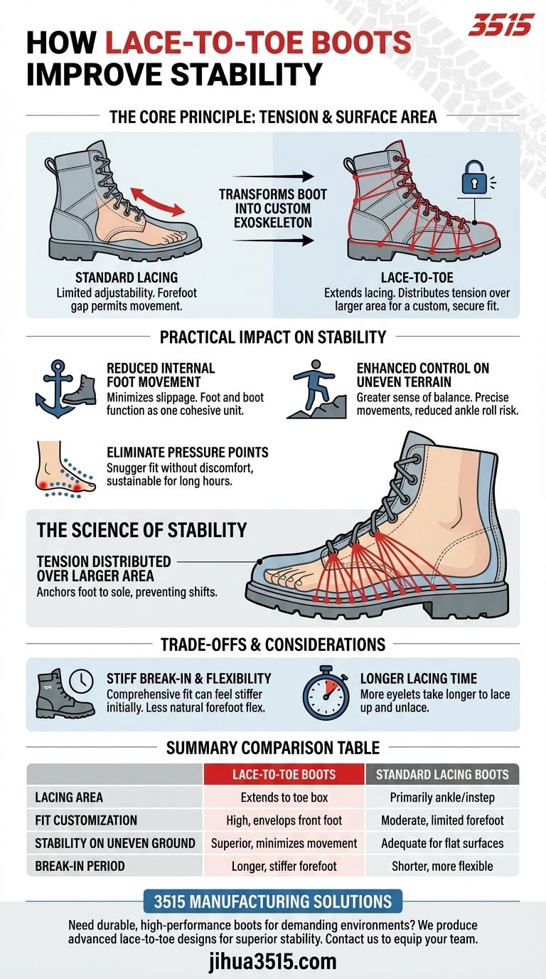كيف يحسن الرباط الإضافي في أحذية الرباط حتى الأصابع الثبات؟ ثبّت قدميك على الأسطح غير المستوية دليل مرئي