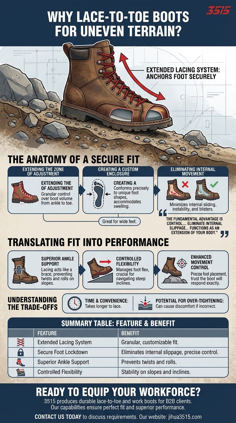 울퉁불퉁한 지형에서 작업할 때 레이스-투-토 부츠가 권장되는 이유는 무엇인가요? 비교할 수 없는 안정성과 제어력을 확보하세요. 시각적 가이드