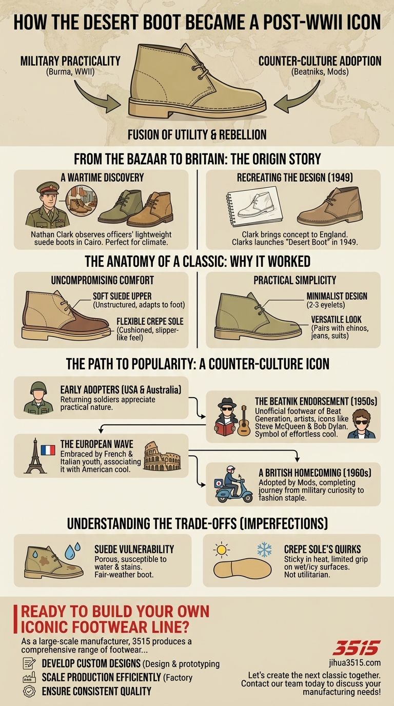 Wie wurde das Design des Desert Boots nach dem Zweiten Weltkrieg populär? Eine Geschichte von Stil & Gegenkultur Visuelle Anleitung