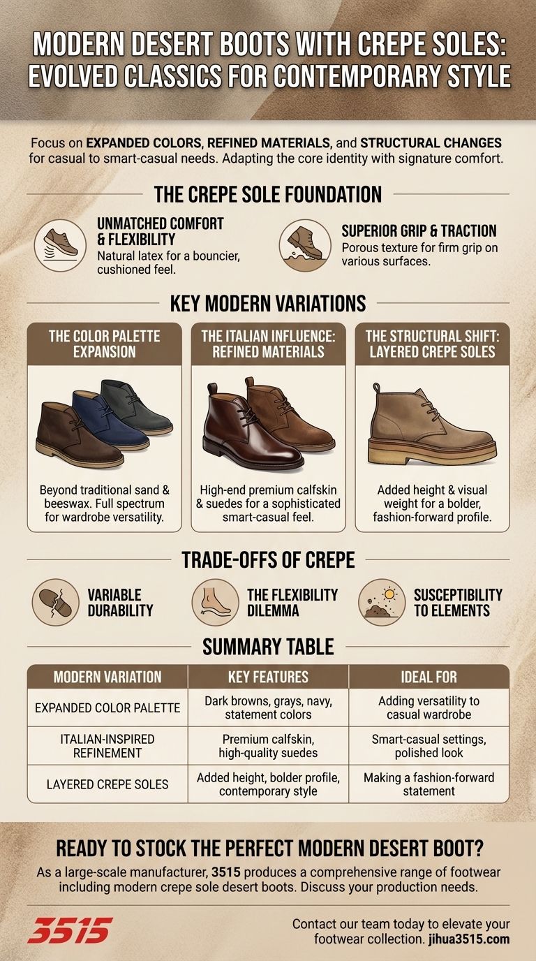 Quelles sont les variations modernes des bottines desert avec semelles en crêpe ? Le style rencontre le confort intemporel Guide Visuel