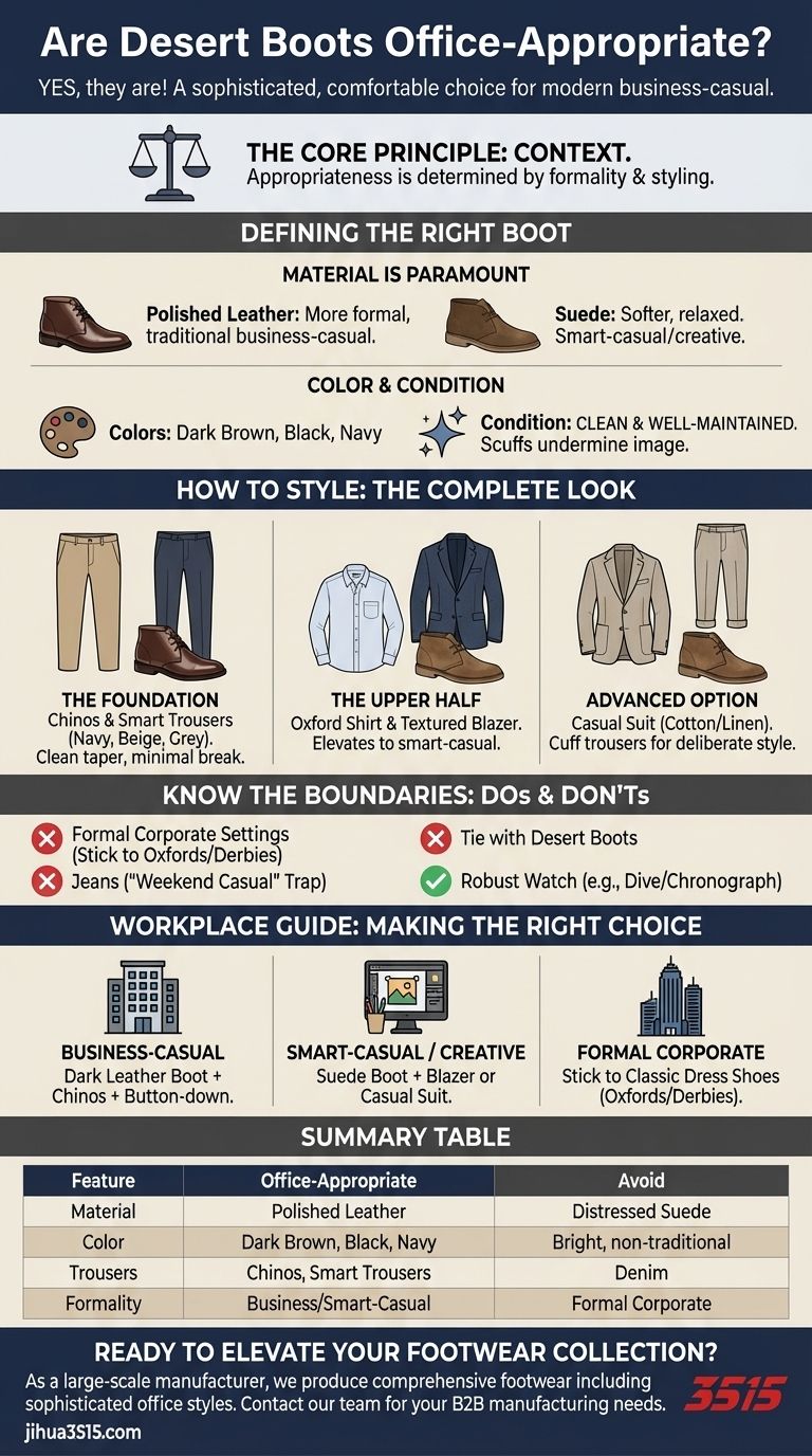 ¿Son las botas tipo desierto apropiadas para vestir en la oficina? Una guía de estilo informal elegante Guía Visual