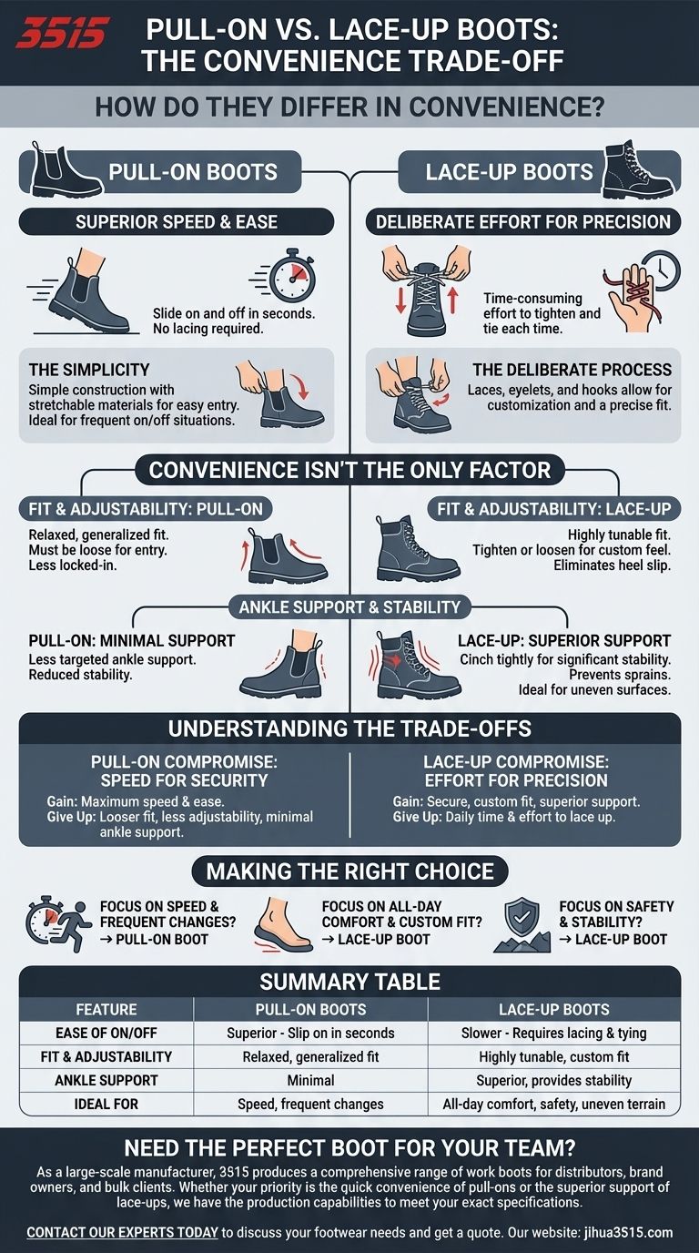 ¿Cómo se diferencian las botas sin cordones y las botas con cordones en términos de conveniencia? La guía definitiva de velocidad vs. soporte Guía Visual