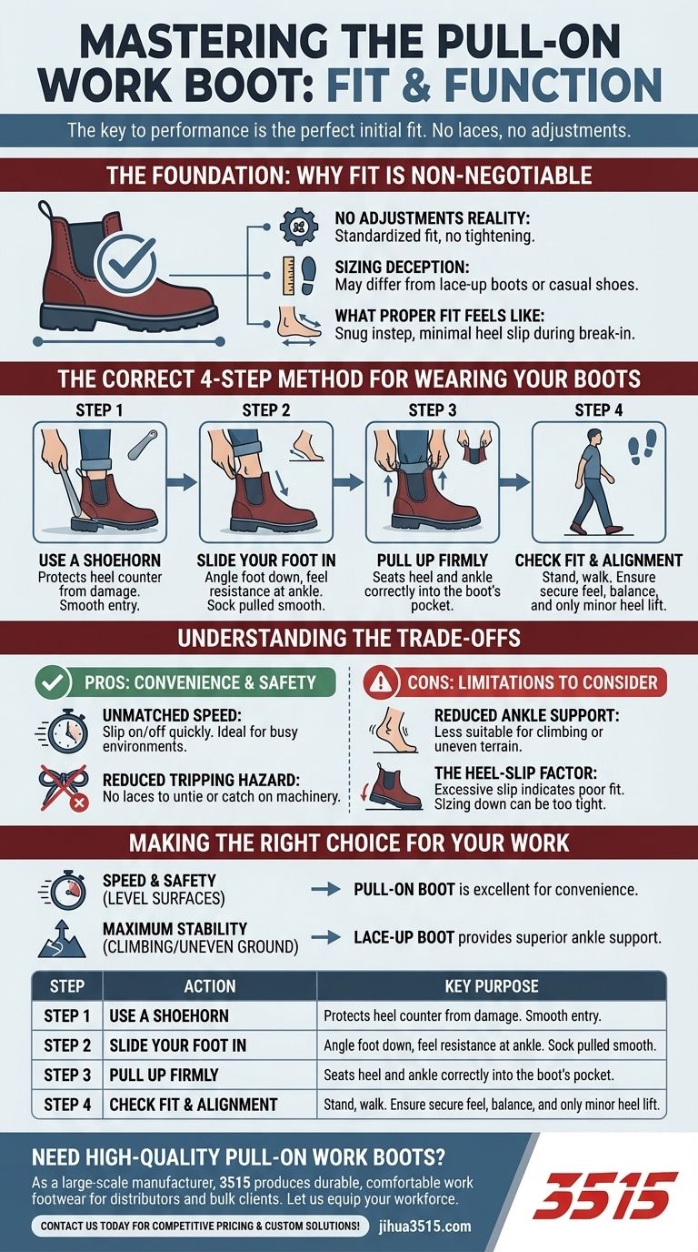 ¿Cuáles son los pasos correctos para ponerse botas de trabajo sin cordones? Consigue el ajuste perfecto para seguridad y comodidad. Guía Visual