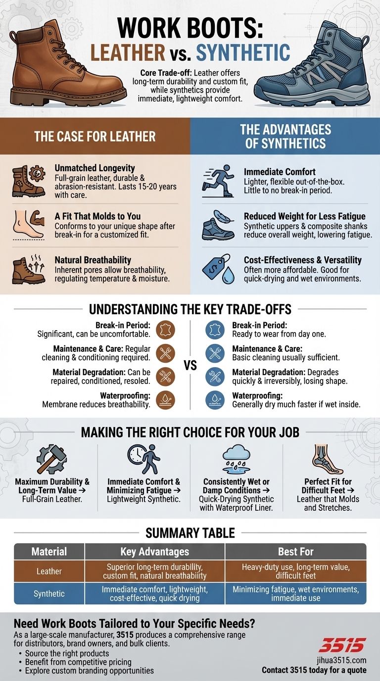 Comment les matériaux en cuir et synthétiques se comparent-ils dans les bottes de travail ? Choisissez le bon matériau pour votre travail Guide Visuel