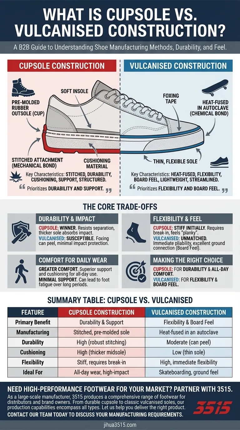Qu'est-ce que la construction cupsole et comment se compare-t-elle à la construction vulcanisée ? Un guide de la durabilité par rapport à la flexibilité Guide Visuel