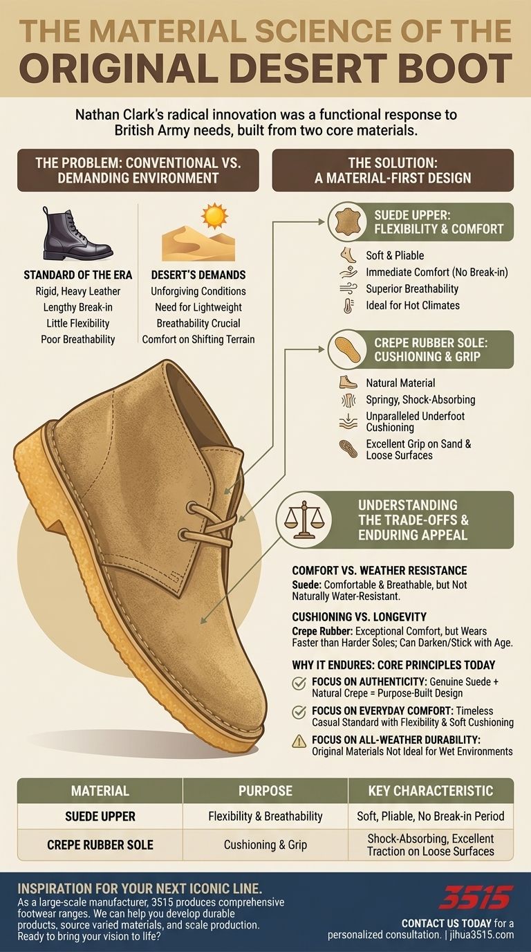 Quali materiali ha utilizzato Nathan Clark per lo stivale desert? Il genio dietro un classico funzionale Guida Visiva